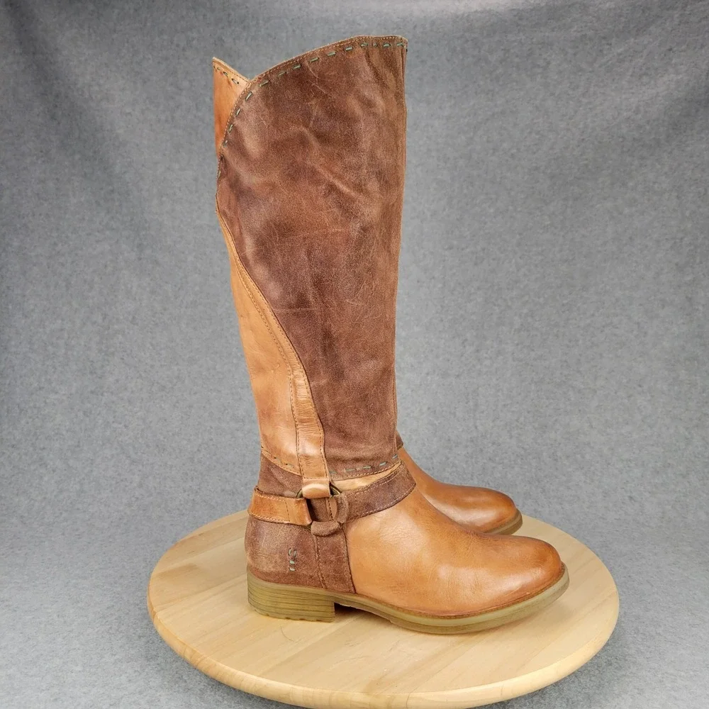 Roan Bed Stu Karolus Boots Women 6 Brown Tan Leather‎ Tall Riding Distressed